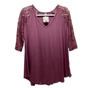 Zenana Premium Women's Lace Raglan‎ Sleeve V-Neck Large Top Purple Nadine West